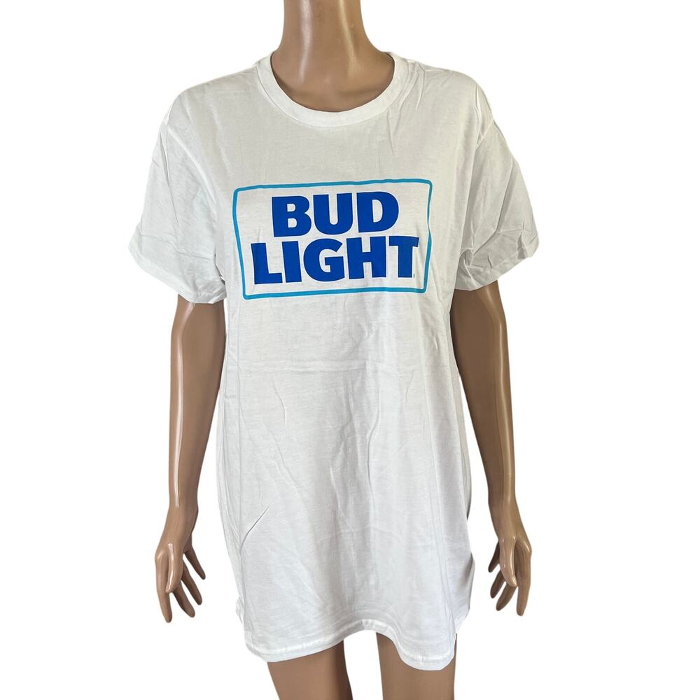 Bud Light Logo T Shirt Mens Large White Short Sleeve Beer Graphic Tee New